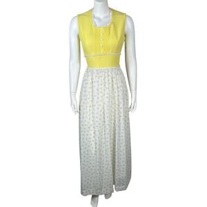 Vintage Vicky Vaughn Maxi Dress Womens Size 4 Cottage Floral 50s 60s Yellow